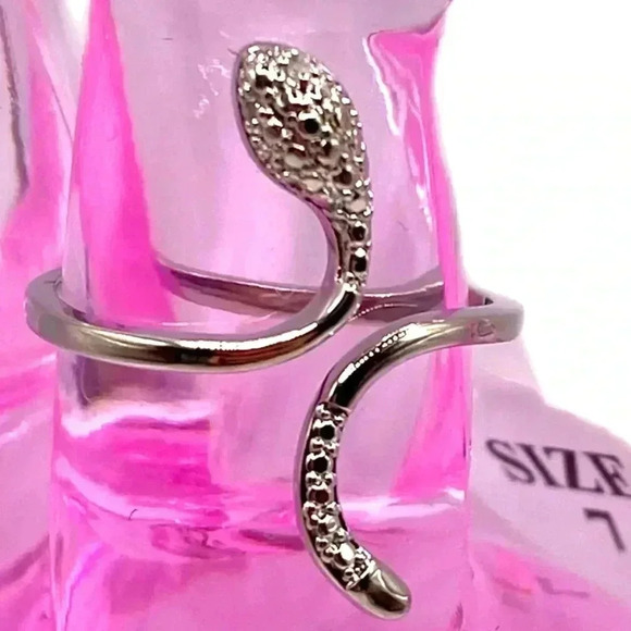 SNAKE RING Fine Silver Plate Open Wrap Design Diamond Accent Size 7 NWT - Picture 2 of 8